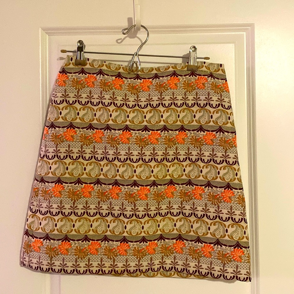 Border print a-line skirt with metallic threading, fully lined